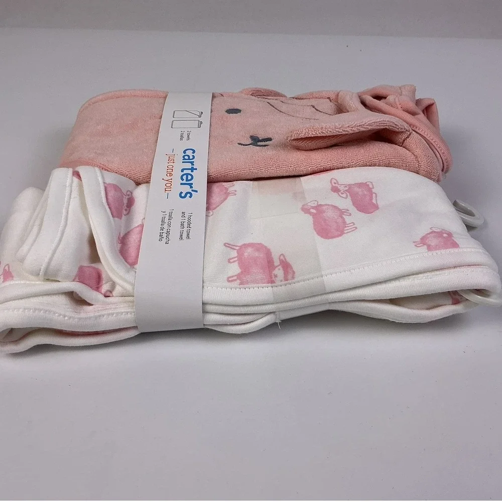 Carters Just One You Baby‎ Hooded Towel Bath Towel Set Pink Sheep